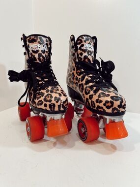 Impala Leopard Print Roller Skates - Pink and Black